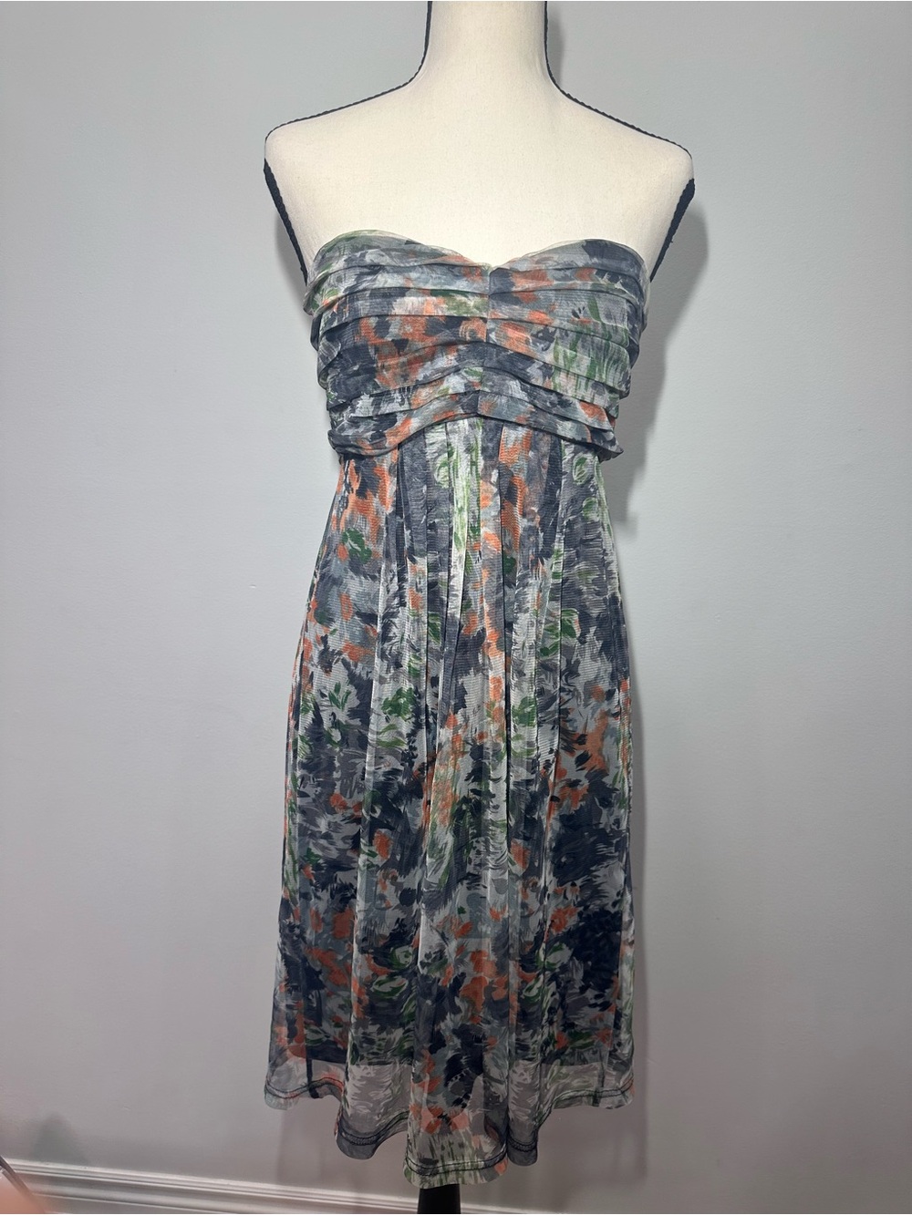 RIPE Strapless Floral Dress Gray Orange Green Mesh Whimsigoth Wedding Sz Medium - Picture 2 of 9